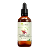 Dragon fruit zaad olie 100 ml van Aza Natural, donker glas met pipet, etiket met roze drakenvruchten