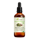Huile de brocoli 100 ml Aza Natural, flacon en verre foncé avec pipette, étiquette avec un fleuron de brocoli et des graines