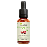 Flacon d’huile de harakeke Aza Natural, 30 ml, verre foncé avec pipette, étiquette avec des fleurs de harakeke rouges