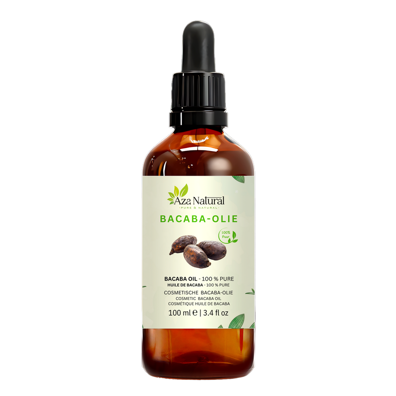Bacabaöl 100 ml von Aza Natural, dunkles Glas mit Pipette, Etikett mit dunklen Bacabafrüchten