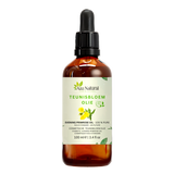 Teunisbloem olie 100 ml van Aza Natural, fles van donker glas met pipet en een etiket met gele teunisbloemen