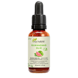 Flasche Guavensamenöl von Aza Natural, 30 ml, dunkles Glas mit Pipette, Etikett mit einer halben und einer ganzen Guave