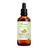 Guavensamenöl 100 ml von Aza Natural, Flasche aus dunklem Glas mit Pipette, Etikett mit einer halben und einer ganzen Guave