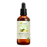 Citroenzaad olie 100 ml van Aza Natural, fles van donker glas met pipet en een etiket met citroen, pitjes en een blad