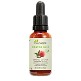 Flacon d’huile de ricin Aza Natural, 30 ml, verre foncé avec pipette et une étiquette avec une fleur de ricin