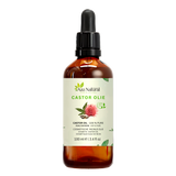Flacon d’huile de ricin Aza Natural, 100 ml, verre foncé avec pipette et une étiquette avec une fleur de ricin