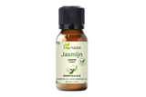 Huile essentielle de jasmin 30 ml d’Aza Natural, flacon en verre brun, bouchon noir, étiquette aux fleurs de jasmin