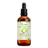 Huile de concombre 100 ml Aza Natural, flacon en verre foncé avec pipette, étiquette avec rondelles et graines de concombre