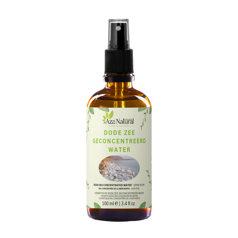 Sprühflasche Totes-Meer-Wasser konzentriert von Aza Natural, 100 ml, braunes Glas mit Zerstäuber, Etikett mit Salzkristallen