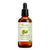 Huile de pépins de kiwi 100 ml Aza Natural, flacon en verre foncé avec pipette et une étiquette avec deux moitiés de kiwi
