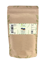 Beutel Nila-Pulver von Aza Natural, 250 Gramm, Kraftpapier mit Reißverschluss und ein Etikett mit blauem Pulver