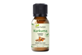 Huile essentielle de curcuma 30 ml d’Aza Natural, flacon en verre brun, bouchon noir, étiquette aux racines de curcuma