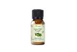 Fläschchen Lorbeeröl von Aza Natural, 10 ml, braunes Glas mit schwarzem Verschluss und ein Etikett mit einem Lorbeerzweig
