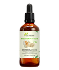 Meloenpit olie 100 ml van Aza Natural, fles van donker glas met pipet en een etiket met een meloen en bleke meloenpitten