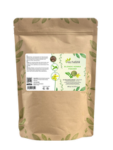Sachet de poudre de henné blond Aza Natural, 400 grammes, papier kraft avec zip et une étiquette avec une feuille de henné