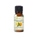Morning Sunshine 30 ml van Aza Natural, flesje van bruin glas met zwarte dop en een etiket met citroen, sinaasappel en munt