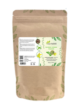 Sachet de poudre de henné blond Aza Natural, 200 grammes, papier kraft avec zip et une étiquette avec une feuille de henné
