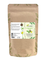 Sachet de poudre de henné blond Aza Natural, 100 grammes, papier kraft avec zip et une étiquette avec une feuille de henné