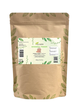 Sachet d’argile ghassoul Aza Natural, 500 grammes, papier kraft zippé, étiquette avec une coupelle de poudre brun clair