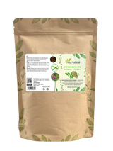 Sachet de poudre de henné brun foncé Aza Natural, 400 g, sachet kraft avec zip et une étiquette avec une feuille de henné