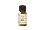 Petit flacon d’huile de myrrhe Aza Natural, 10 ml, verre brun à bouchon noir, étiquette avec un dessin de morceaux de résine