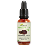 Fles kersenpitolie van Aza Natural, 30 ml, donker glas met pipet en een etiket met gedroogde kersen en kersenpitten