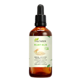 Huile de riz 100 ml Aza Natural, flacon en verre foncé avec pipette et une étiquette avec des grains de riz et un épi de riz
