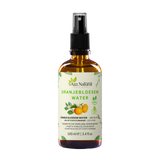 Fläschchen Orangenblütenwasser von Aza Natural, 100 ml, braunes Glas mit Sprühkopf und ein Etikett mit Orangen und Blüten