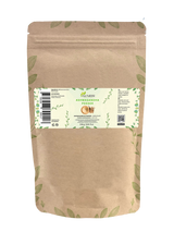 Zak ashwagandha poeder van Aza Natural, 250 gram, kraftpapier met rits en een etiket met beige poeder en ashwagandhawortel