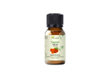 Flesje tagetes olie van Aza Natural, 10 ml, bruin glas met zwarte dop en een etiket met oranje afrikaantjes