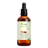 Huile de buriti 100 ml Aza Natural, flacon en verre foncé avec pipette, l’huile orange visible à travers le verre