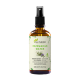 Flesje rozemarijn water van Aza Natural, 100 ml, bruin glas met sprayknop en een etiket met een getekend rozemarijntakje