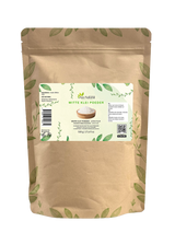 Sachet d’argile blanche en poudre Aza Natural, 500 g, papier kraft avec zip, étiquette avec une coupelle de poudre blanche