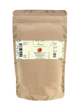 Sachet de morceaux d’aker fassi Aza Natural, 250 g, papier kraft à zip, étiquette avec un petit tas de grains rouge orangé