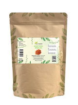 Sachet de morceaux d’aker fassi Aza Natural, 500 g, papier kraft à zip, étiquette avec un petit tas de grains rouge orangé