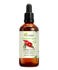 Tsubaki olie 100 ml van Aza Natural, fles van donker glas met pipet en een etiket met twee rode cameliabloemen