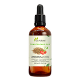 Huile de pépins de tomate 100 ml Aza Natural, flacon en verre foncé et pipette, étiquette avec pépins de tomate et une tomate