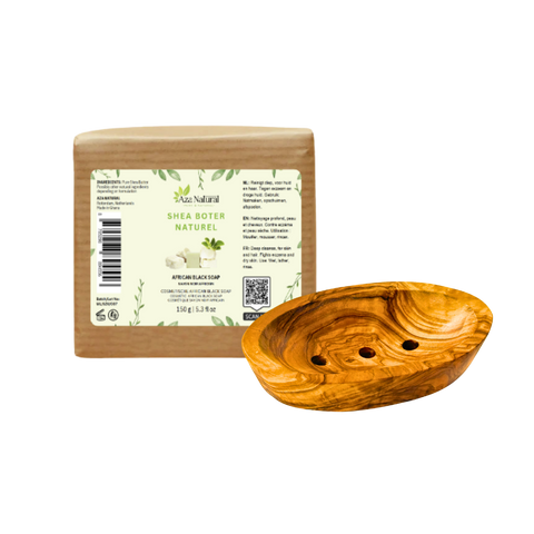 Tamale Beurre de Karité Naturel avec Porte-Savon de Surf en Bois d'Olivier