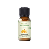 Fles sinaasappel olie van Aza Natural, 30 ml, bruin glas met zwarte dop en een etiket met schijfjes sinaasappel