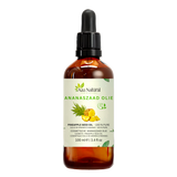 Ananaszaad olie 100 ml van Aza Natural, fles van donker glas met pipet en een etiket met een ananas en twee ananasschijven