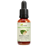 Fles perillazaad olie van Aza Natural, 30 ml, donker glas met pipet en een etiket met groene perillabladeren