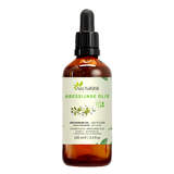 Abessijnse olie 100 ml van Aza Natural, fles van donker glas met pipet en een etiket met kleine witte crambebloemen
