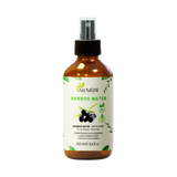 Flesje bamboo water van Aza Natural, 250 ml, bruin glas met sprayknop en een etiket met getekende bamboestukjes