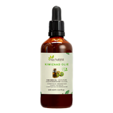 Huile de kiwi 100 ml Aza Natural, flacon en verre foncé avec pipette, étiquette avec un petit flacon et des moitiés de kiwi