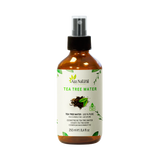 Flesje tea tree water van Aza Natural, 250 ml, bruin glas met sprayknop en een etiket met getekende blaadjes