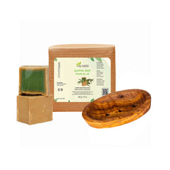 Savon d'Alep 200 g - 20% d'huile de laurier pour la peau et les cheveux avec porte-savon de surf en bois d'olivier