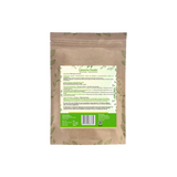 Rückseite des Beutels Calamin Pulver von Aza Natural mit Inhaltsstoffzeile 100% Calamine Powder, Hinweisen und Barcode