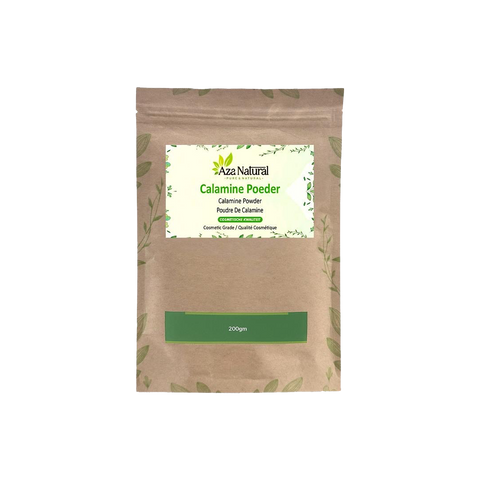 Sachet de poudre de calamine Aza Natural, 200 grammes, sachet kraft avec étiquette verte Calamine Poeder, Cosmetic Grade