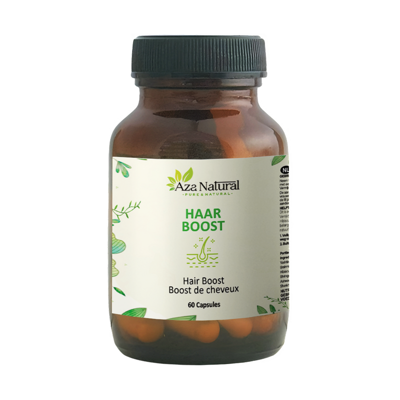 Dose Haar Boost Kapseln von Aza Natural mit 60 Kapseln, dunkles Glas mit Schraubdeckel