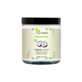 Pot d’huile de coco Aza Natural, 100 g, pot en verre à couvercle noir et étiquette avec une noix de coco